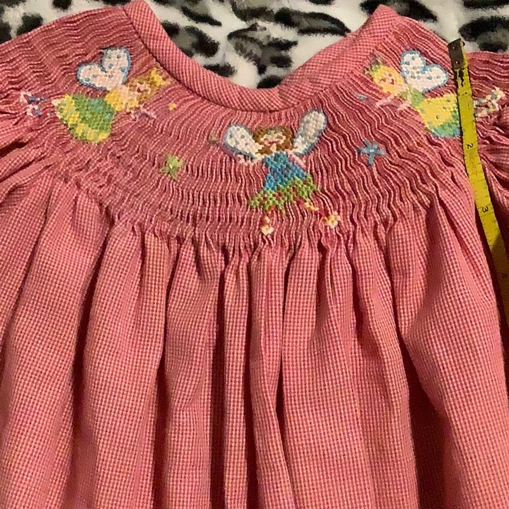Smocked gingham fairy princess dress red white 12 months